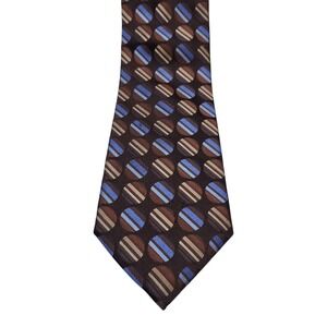 CK Calvin Klein Silk Tie Brown Blue Tan Polka Dot Grandpacore Retro 3.5"x 60"